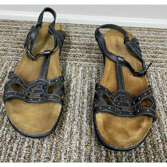 Naot Dorith Sandals Strappy Slingback Flats Brown Leather Wedge Open Toe Sz 38/7 - Picture 1 of 13